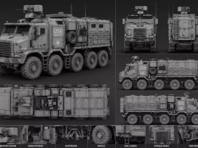 Military Truck 3D Print  Model Futuristic Armored Vehicle Truck  3D print model