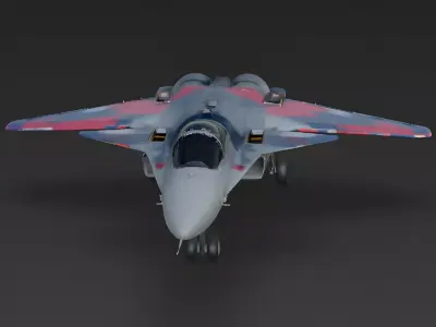 Realistic Red and Blue Camo Stealth Fighter Jet 3D Model Low-poly 3D model