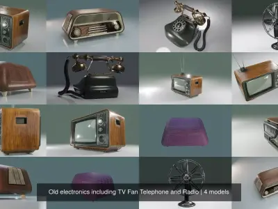 Old electronics including TV Fan Telephone and Radio 3D Model Pack