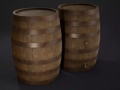 Wooden Barrel with Tap Low-poly 3D model