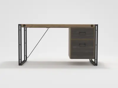 Industrial Wooden Metal Frame Desk Table 3D model