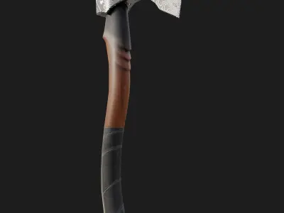 Damascus steel ax Low-poly 3D model