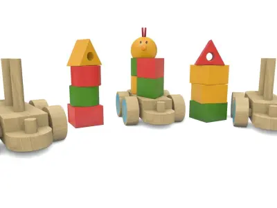 Little Chicks Wooden Toy Train Low-poly 3D model