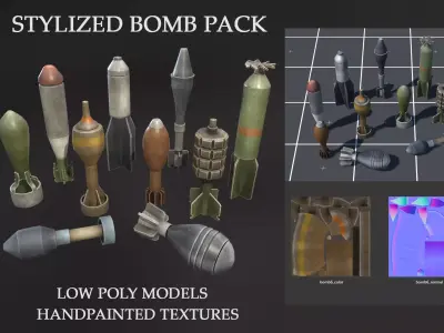 Stylized bombs pack Low-poly 3D model