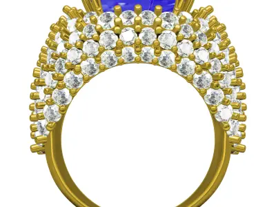 Antique Cushion Stone Round Diamond Cocktail Ring 3D print model