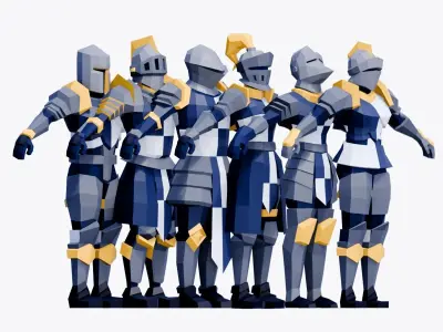 Low Poly Medieval Knights - Animated and Rigged Low-poly 3D model