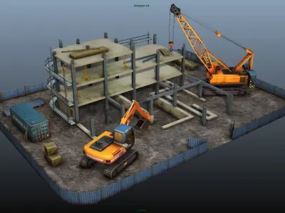 Construction Pack - Crane - Digger and Props - low poly Low-poly 3D model