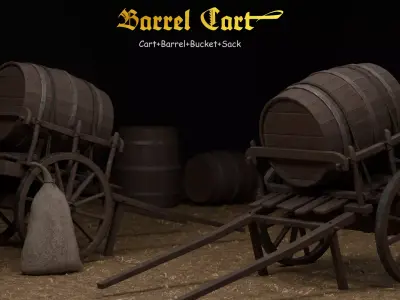 Medieval Barrel Cart Free low-poly 3D model