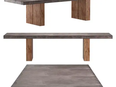SOLANO CONCRETE TEAK RECTANGULAR DINING TABLE 3D model