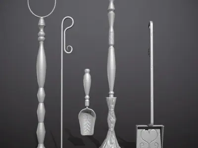 fireplace tools Low-poly 3D model