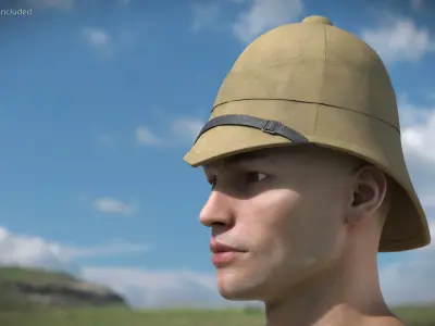 Used British Military Pith Helmet Beige Brim Strap 3D model