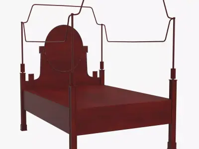 Metal Bed Frame And Antique Wood Headboard 3D model