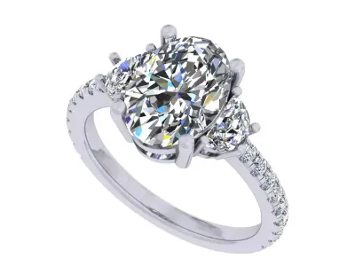 3carat Oval And Half Moon Engagement Ring 3D print model purchase