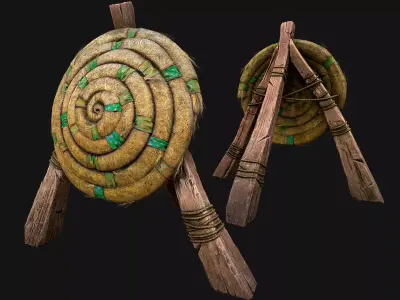 Straw Target Archer Combat Wooden Dummy  Medieval Environment Low-poly 3D model