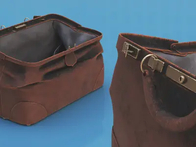 Shabby Leather Bag Brown with Inside 3D model