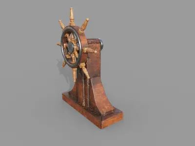 Steering wheel for a sea ship and a bell Wheel 3D model Low-poly 3D model