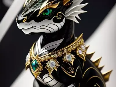 Black Gold Dragon Gems Fantasy Animal Character 3D LowPoly Low-poly 3D model