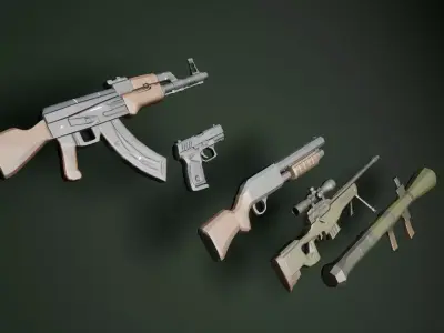 LowPoly Weapon Pack Gun Package Low-poly 3D model