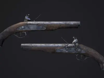 Game Ready Flintlock two antique pistols 3D model