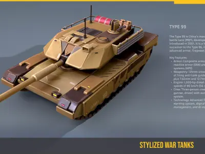 Stylized Tank Type99 Low-poly 3D model