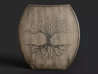 Slavic hybrid shield-painted black tree symbol Low-poly 3D model