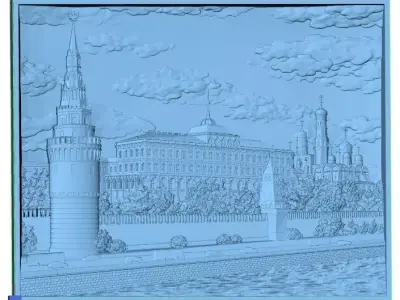 Russian Architecture CNC Wood Carving Panel 3D model