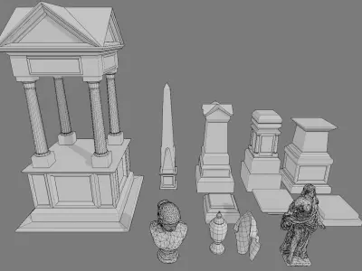 Cemetery gravestone set 4 Low-poly 3D model