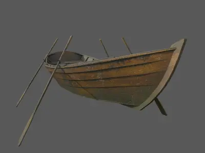 Wooden boat with new and old textures Low-poly 3D model