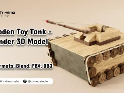 Wooden Toy Tank - Blender 3D Model Low-poly 3D model