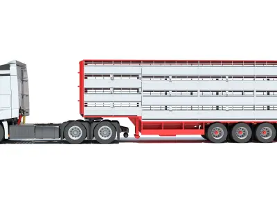 Truck with Animal Transporter Trailer 3D model get