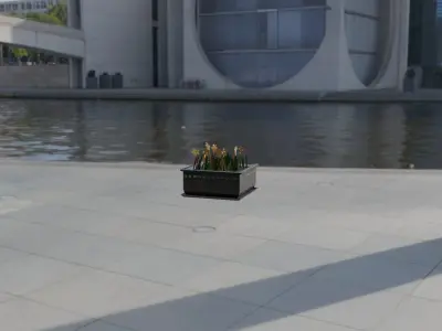 The 3D model of a pot with flowers and grass Free low-poly 3D model
