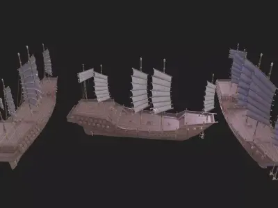 wooden sailing ship Low-poly 3D model