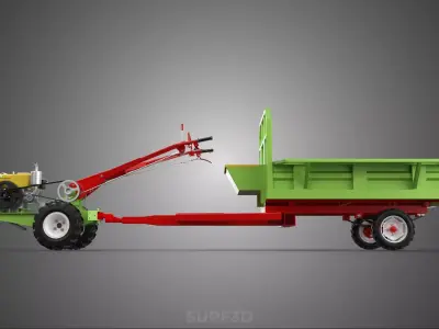 IMPLEMENT HAULAGE TRAILER FARM AGRICULTURAL VEHICLE TRACTOR CART 3D model