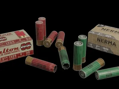 Shotgun Shells 12-70 with boxes Low-poly 3D model