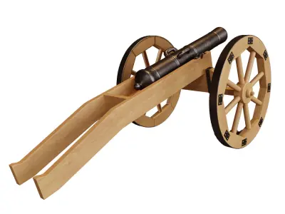 Cannon wooden on wheels 3D model