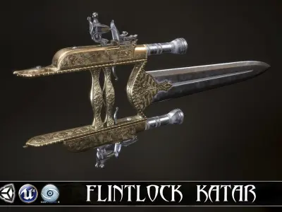 BESTIAL RAGE - Flintlock Katar Low-poly 3D model
