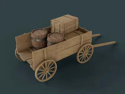 Wooden Cart Low-poly 3D model