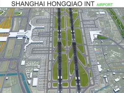Shanghai Hongqiao International Airport 12km Low-poly 3D model
