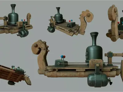 Fantasy Steampunk Dragon Raft Low-poly 3D model