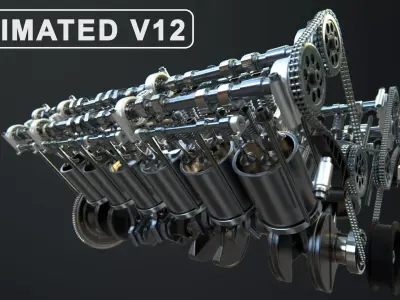  V12 Engine Working Animated 3D model