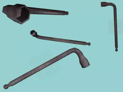 Spanner set of metal tools Free low-poly 3D model