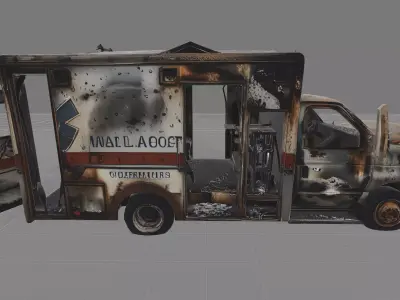 Wrecked Ambulance Vehicle - Post-Apocalyptic PBR Game Ready Low-poly 3D model