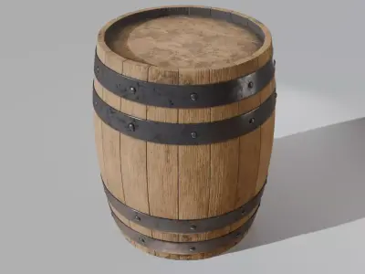 Wooden Barrel Low-poly 3D model 10