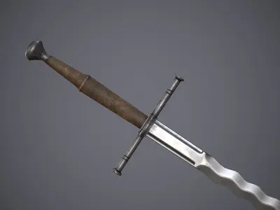 Flamberge sword Low-poly 3D model