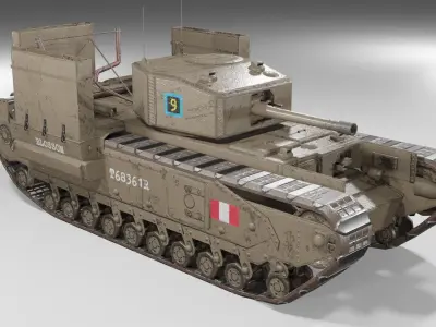 Churchill MK III Dieppe Infantry Support Heavy Tank Low-poly 3D model