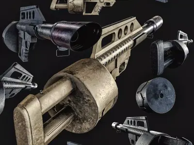 Jackhammer shotgun Low-poly 3D model