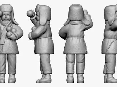 001349 boy in green winter jacket and with snowballs 3D model
