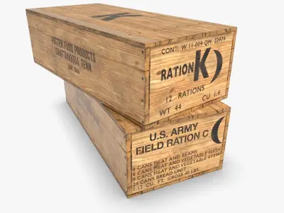 US K and C Rations wooden crate WWII Low-poly 3D model
