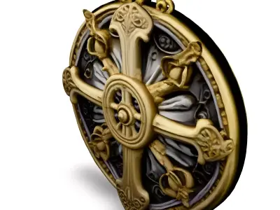 Ornate Gold and Silver Medallion Low-poly 3D model