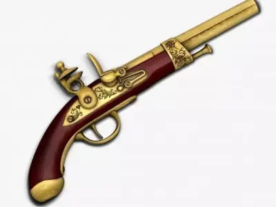 Antique gun flintlock pistol handgun arm 3D model